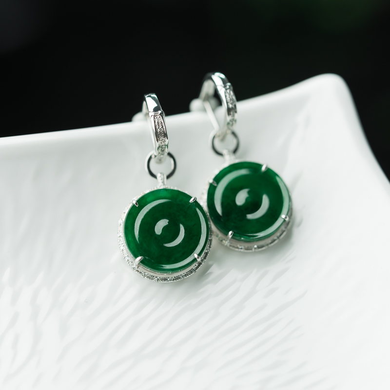 天然翡翠平安扣耳钉-红掌柜 天然翡翠平安扣耳钉-红掌柜