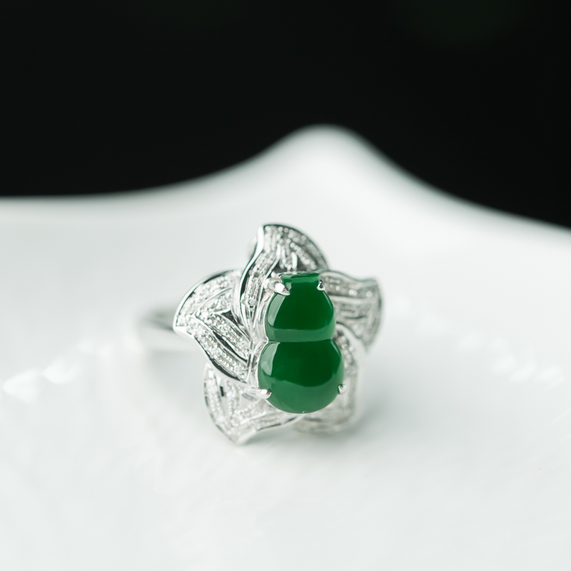 天然翡翠福禄戒指-红掌柜