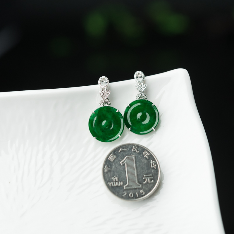 天然翡翠平安扣耳钉-红掌柜