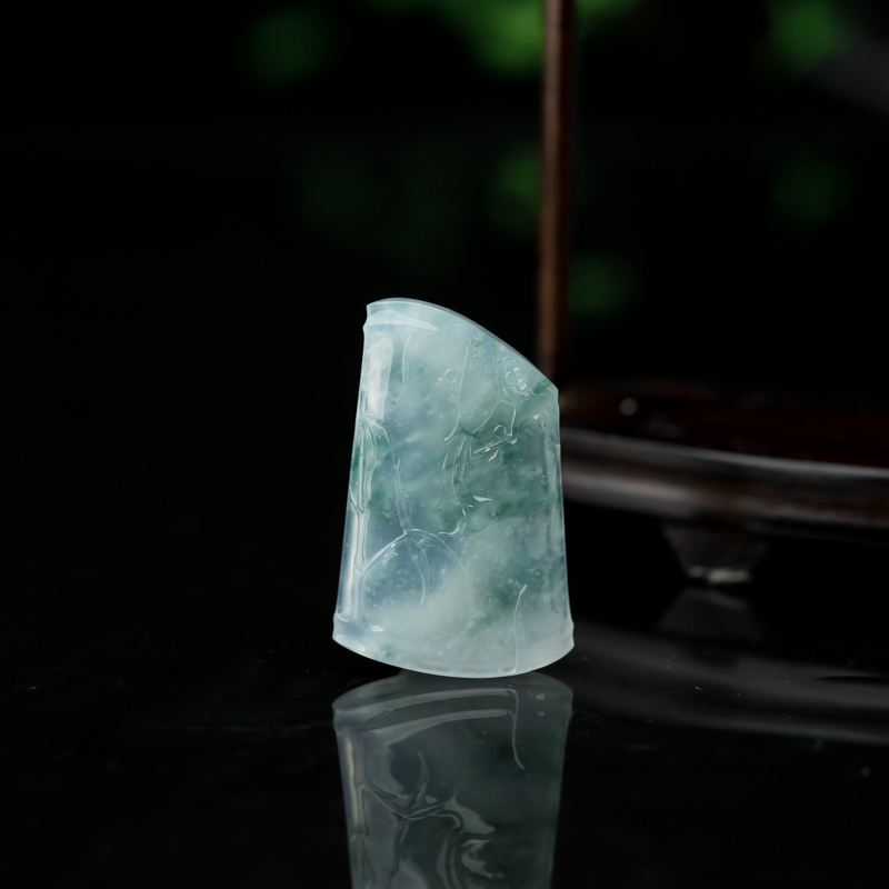 缅甸天然糯冰种飘花翡翠竹报平安吊坠-红掌柜