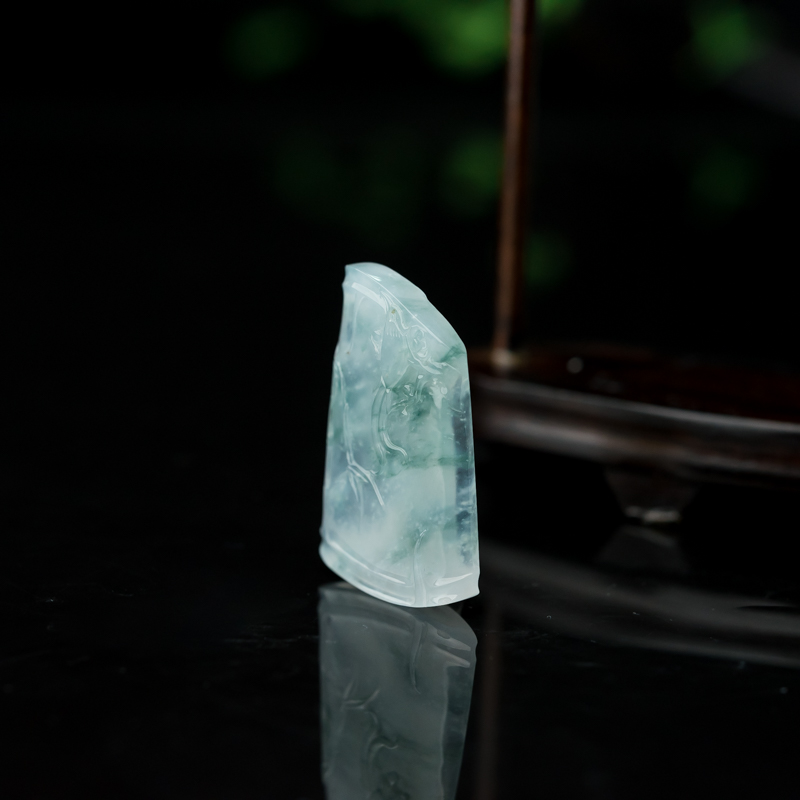 天然糯冰种飘花翡翠竹报平安吊坠-红掌柜