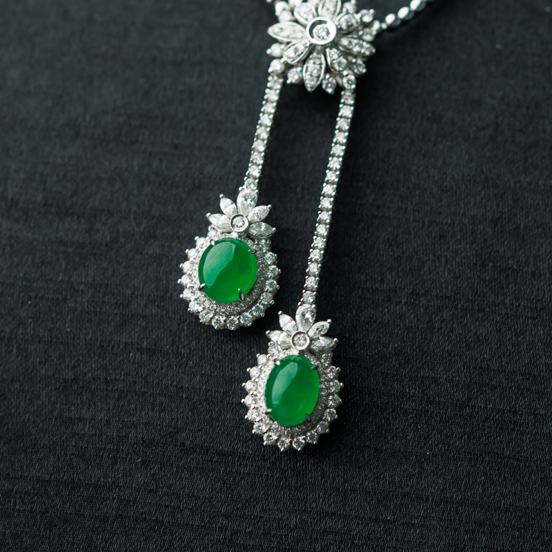 缅甸天然糯冰种翡翠戒面吊坠-红掌柜