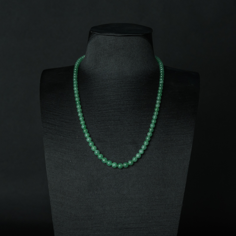 缅甸天然糯冰种豆绿翡翠项链-红掌柜