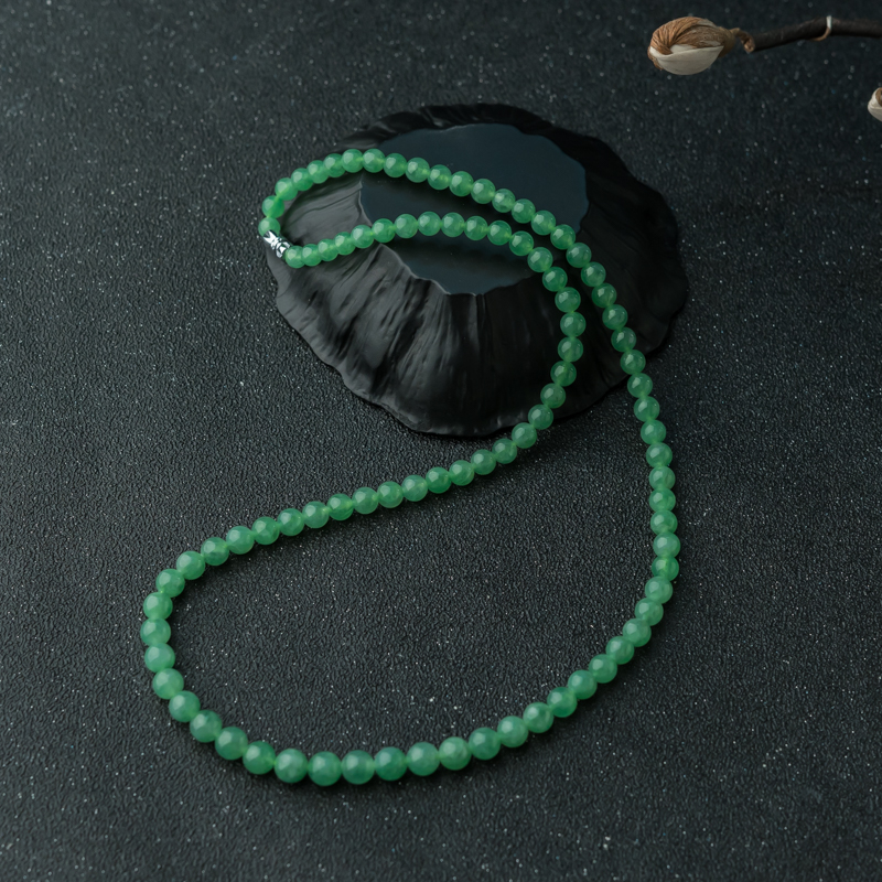 天然糯冰种豆绿翡翠项链-红掌柜
