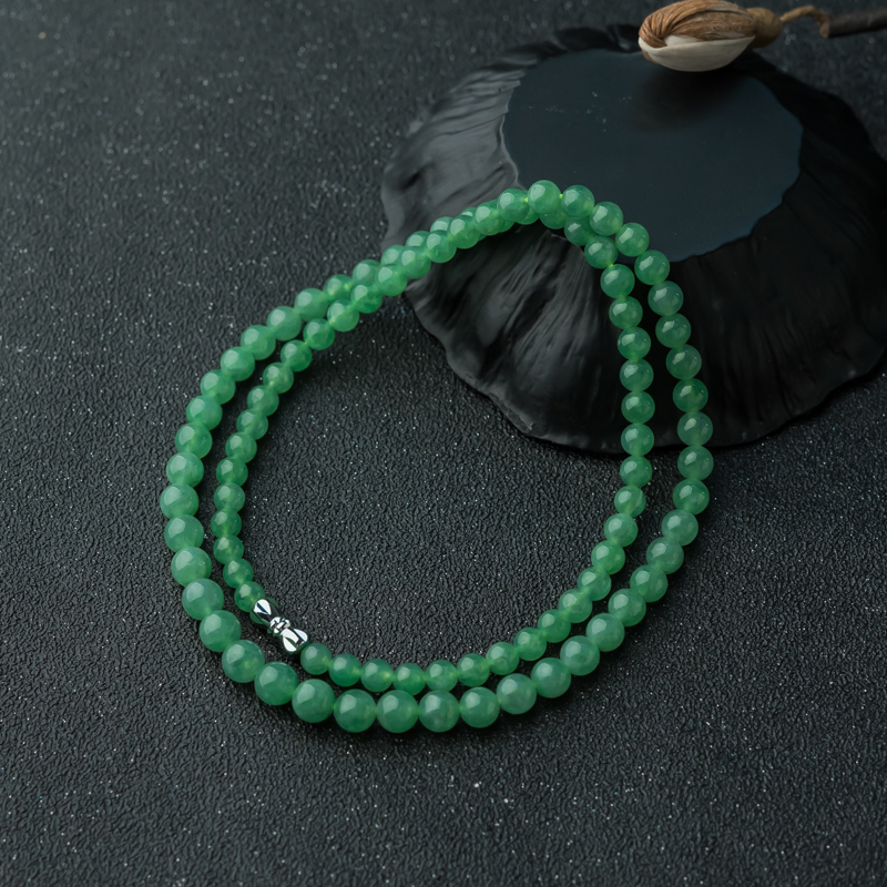 缅甸糯冰种豆绿翡翠项链-红掌柜