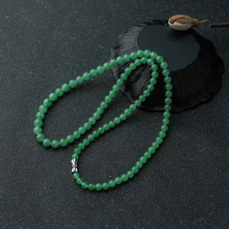 缅甸天然豆绿翡翠项链-红掌柜