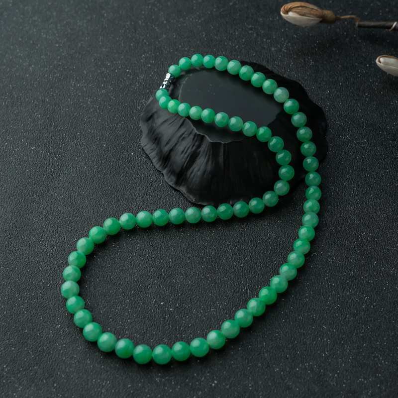 天然糯种阳绿翡翠项链-红掌柜