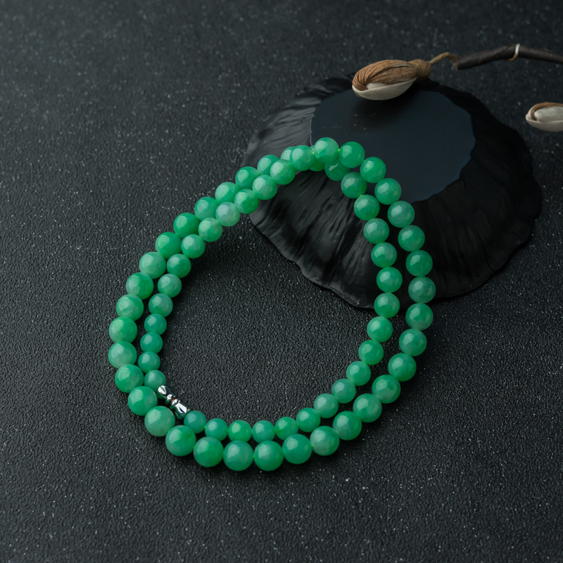 缅甸糯种阳绿翡翠项链-红掌柜