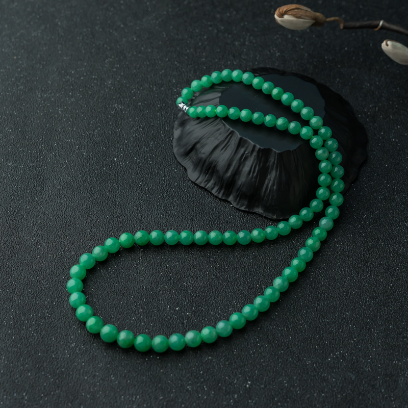 天然糯种阳绿翡翠项链-红掌柜