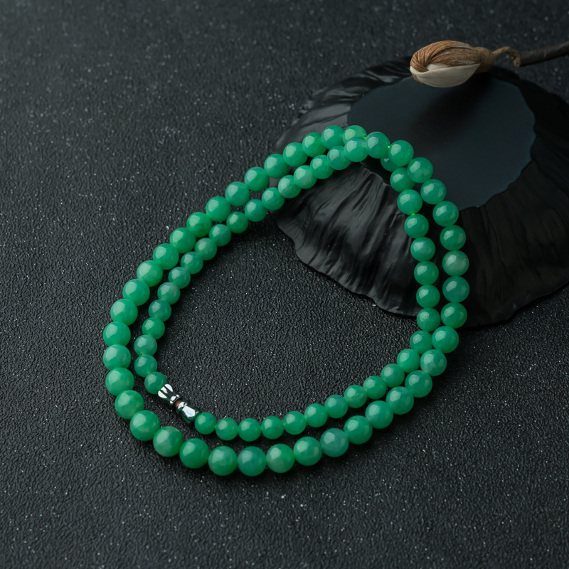 缅甸糯种阳绿翡翠项链-红掌柜