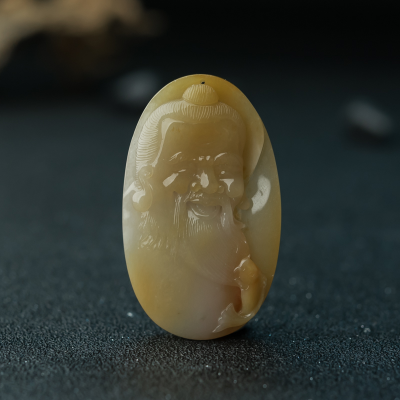 缅甸天然糯种俏色翡翠姜太公钓鱼吊坠-红掌柜