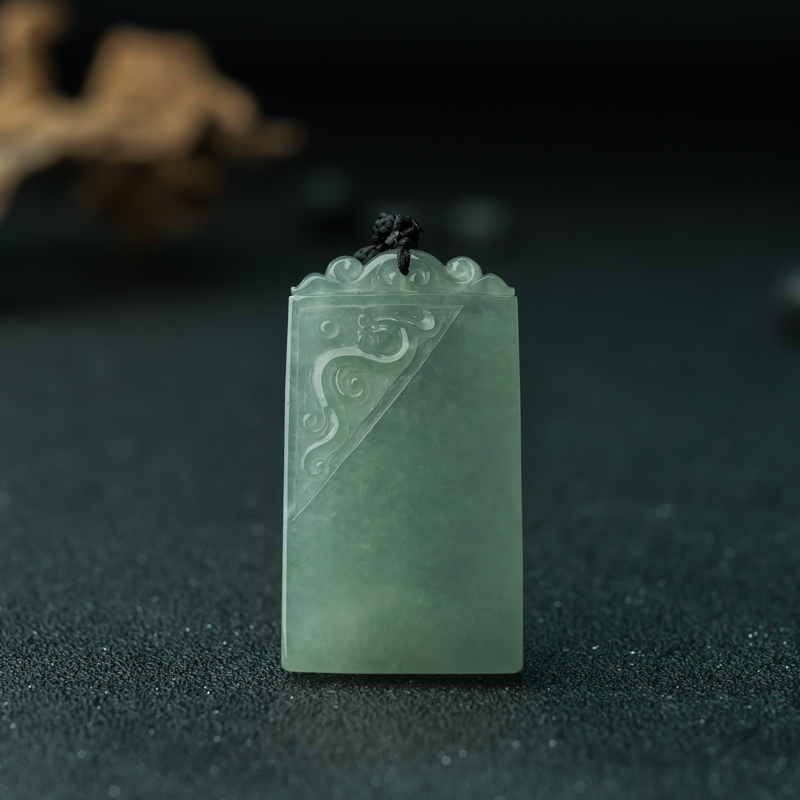 缅甸天然糯冰种晴水翡翠无事牌吊坠-红掌柜