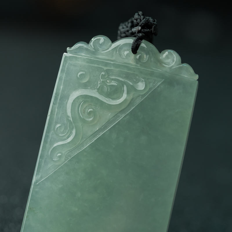 缅甸天然糯冰种翡翠无事牌吊坠-红掌柜