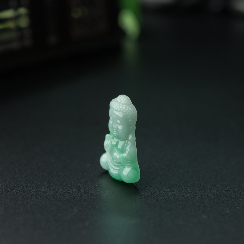 天然糯种飘翠翡翠宝宝佛吊坠-红掌柜