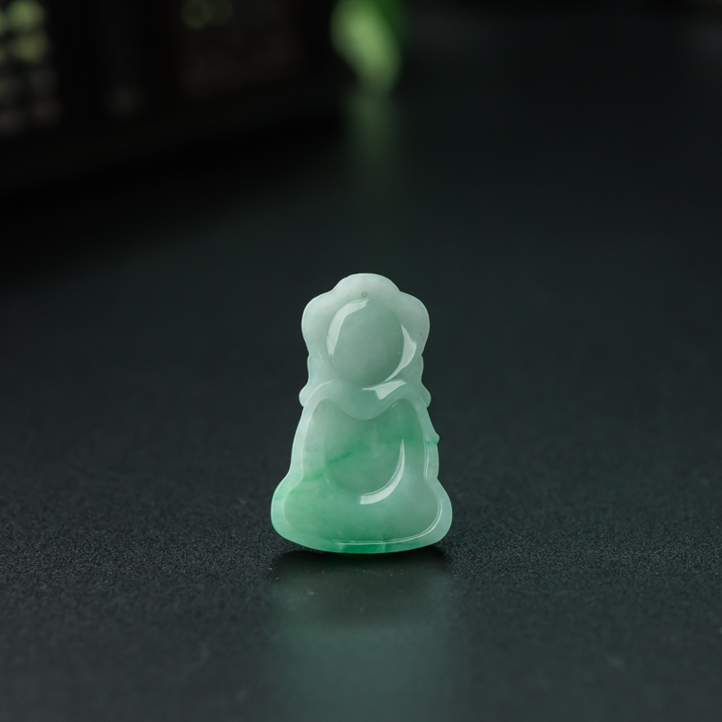 缅甸天然飘翠翡翠宝宝佛吊坠-红掌柜