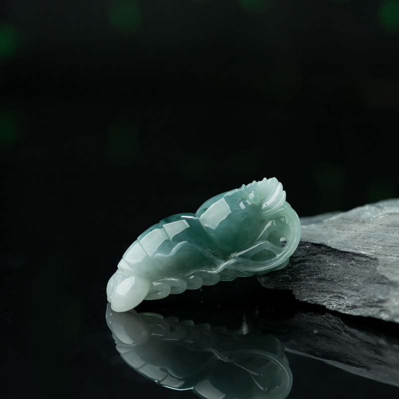 缅甸天然糯种飘花翡翠弯弯顺手把件-红掌柜