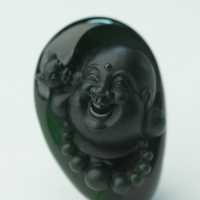 缅甸天然糯冰种墨翠吊坠-红掌柜