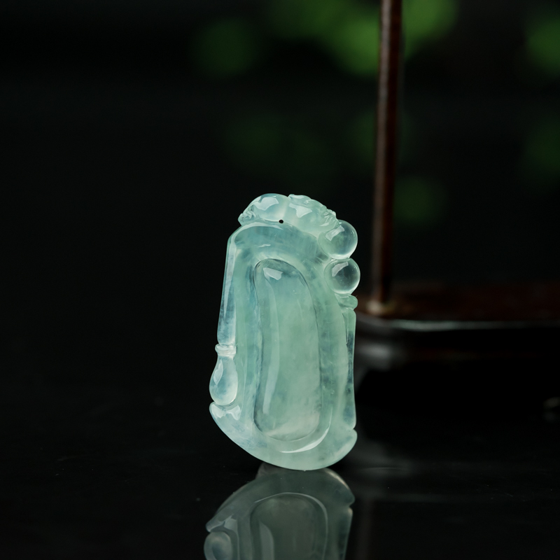 缅甸天然晴水翡翠竹报平安吊坠-红掌柜