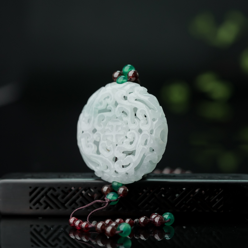 缅甸糯种飘翠翡翠平安毛衣链-红掌柜