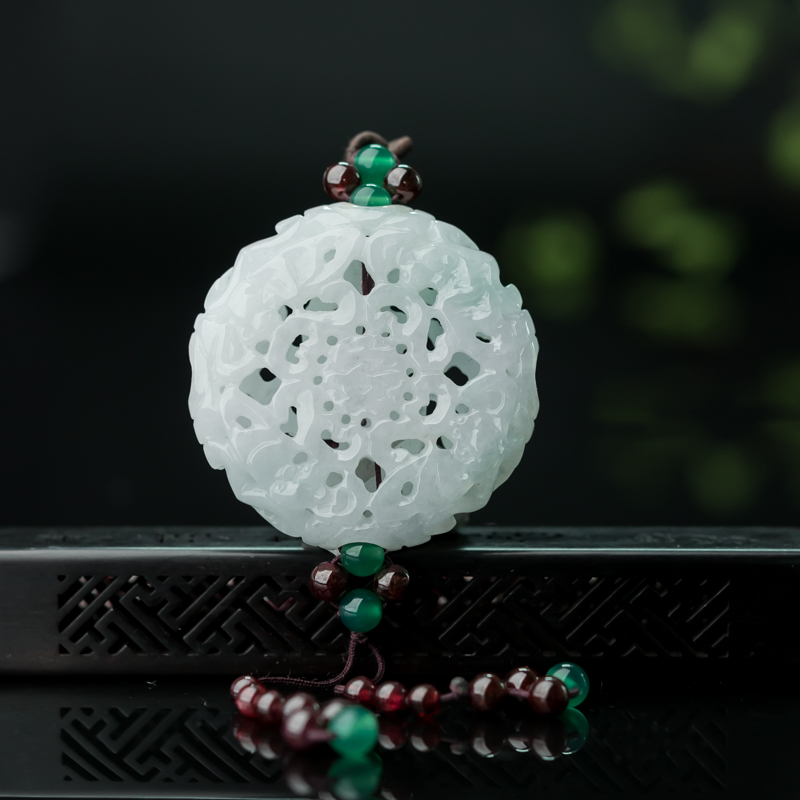 缅甸天然飘翠翡翠平安毛衣链-红掌柜