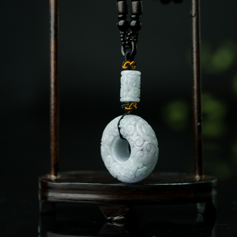 天然糯种春带彩翡翠平安扣吊坠-红掌柜