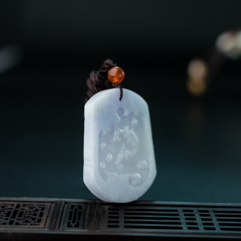 缅甸糯种紫罗兰翡翠年年有余吊坠-红掌柜