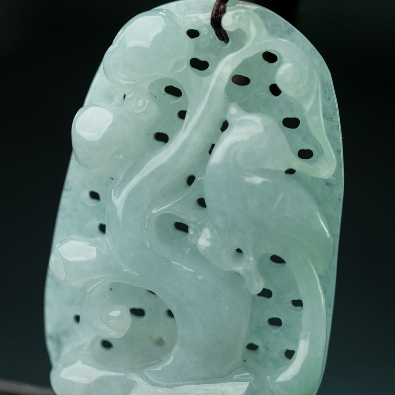 缅甸天然糯种翡翠喜上眉梢吊坠-红掌柜