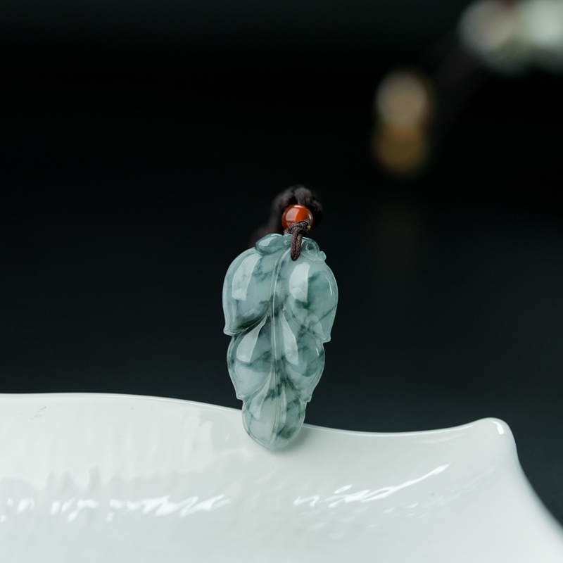 缅甸天然糯种飘花翡翠金枝玉叶吊坠-红掌柜