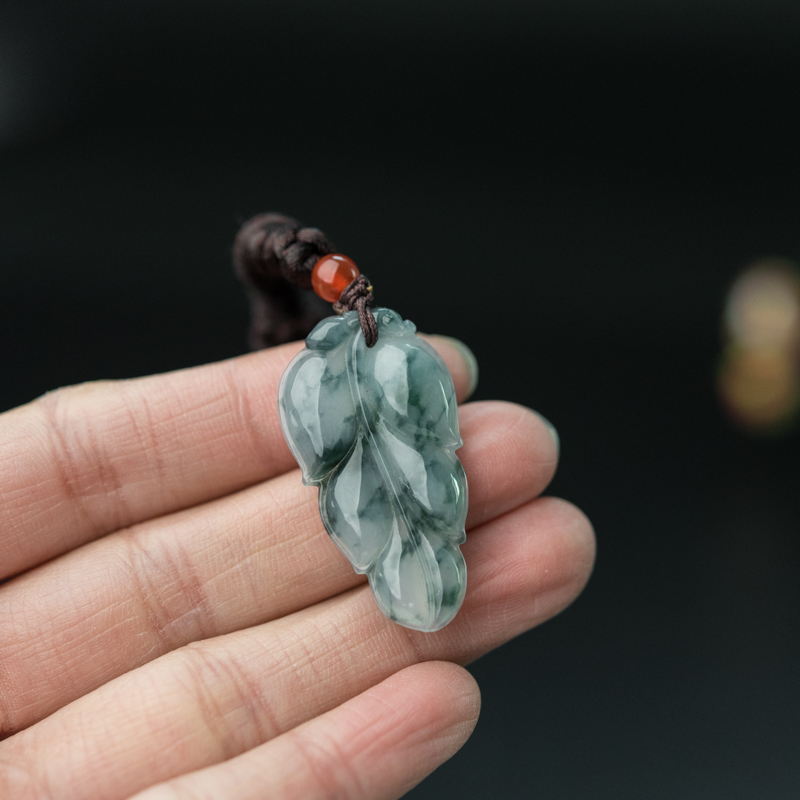 缅甸天然糯种飘花翡翠吊坠-红掌柜