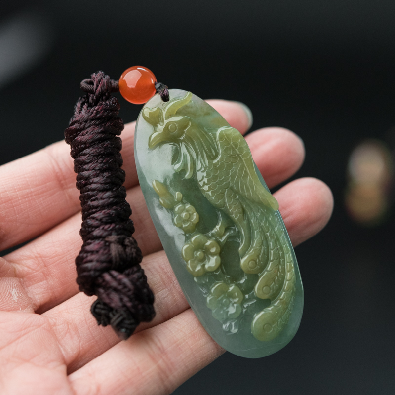 缅甸天然糯种俏色翡翠吊坠-红掌柜