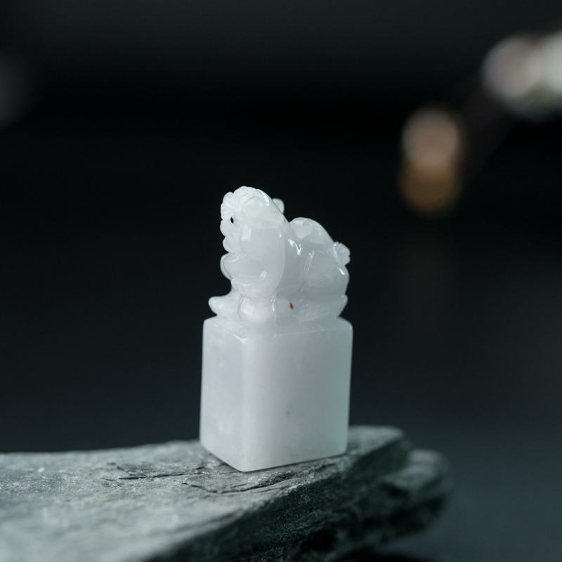 天然糯种紫罗兰翡翠貔貅印章-红掌柜