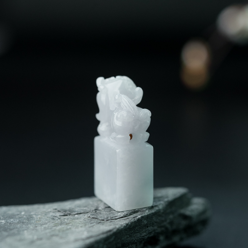 缅甸糯种紫罗兰翡翠貔貅印章-红掌柜