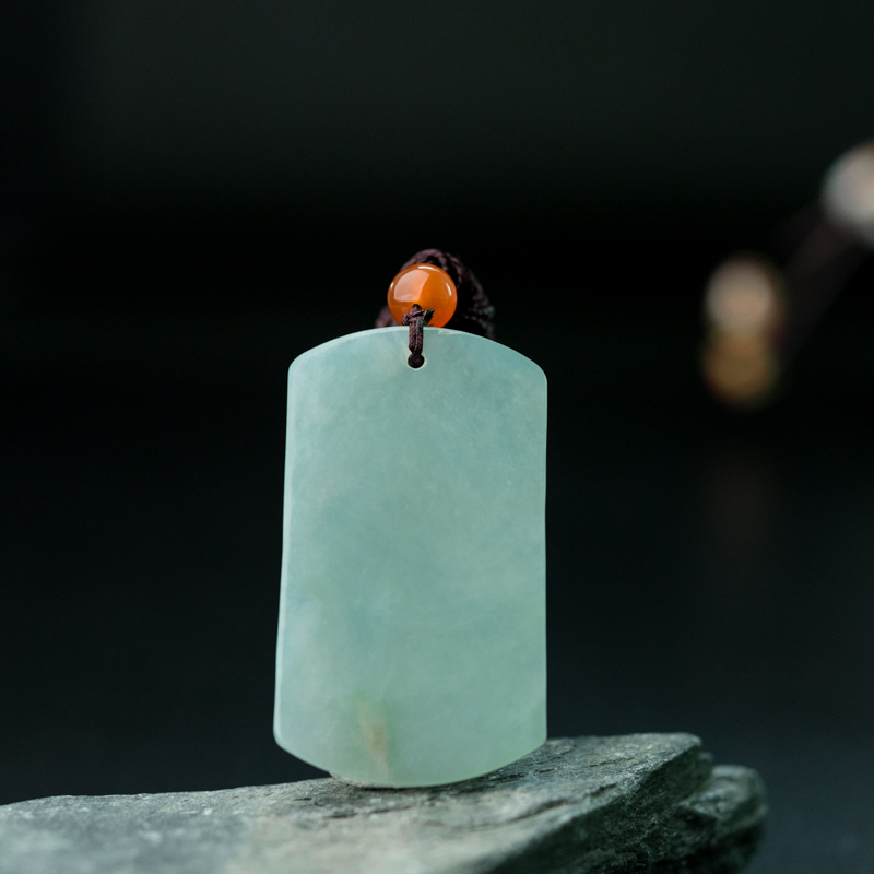 缅甸天然糯冰种浅绿翡翠无事牌吊坠-红掌柜