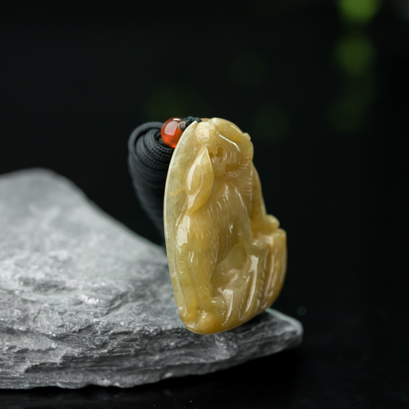 缅甸糯种黄翡寅虎吊坠-红掌柜