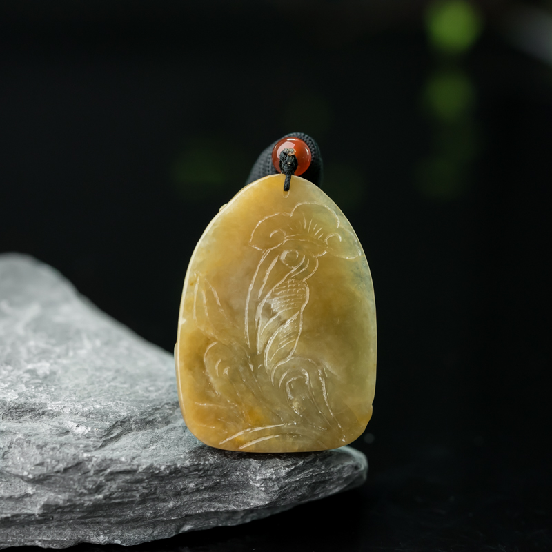 缅甸天然黄翡寅虎吊坠-红掌柜