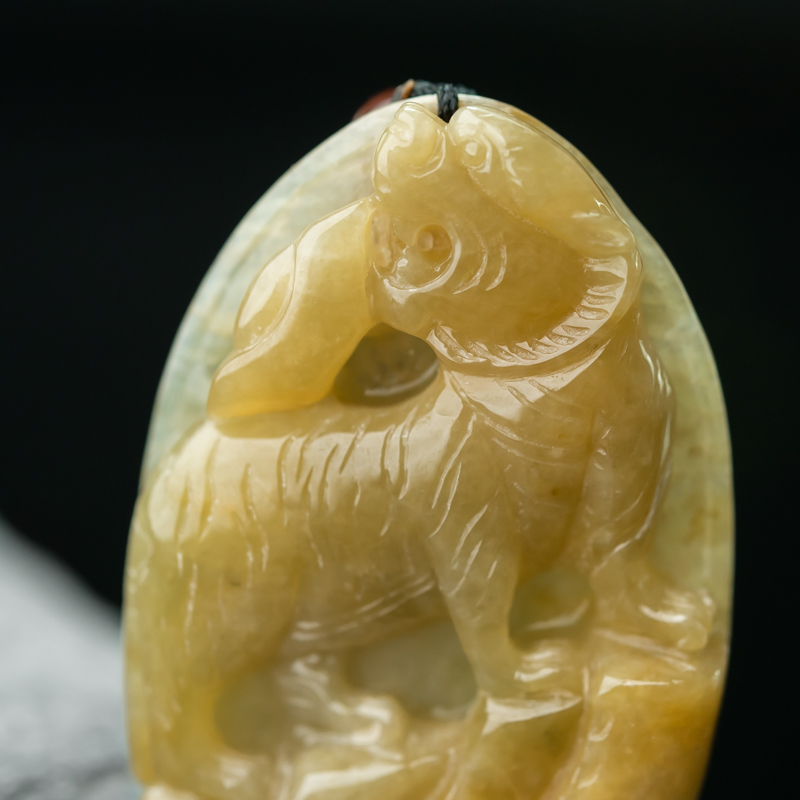 缅甸天然糯种黄翡吊坠-红掌柜