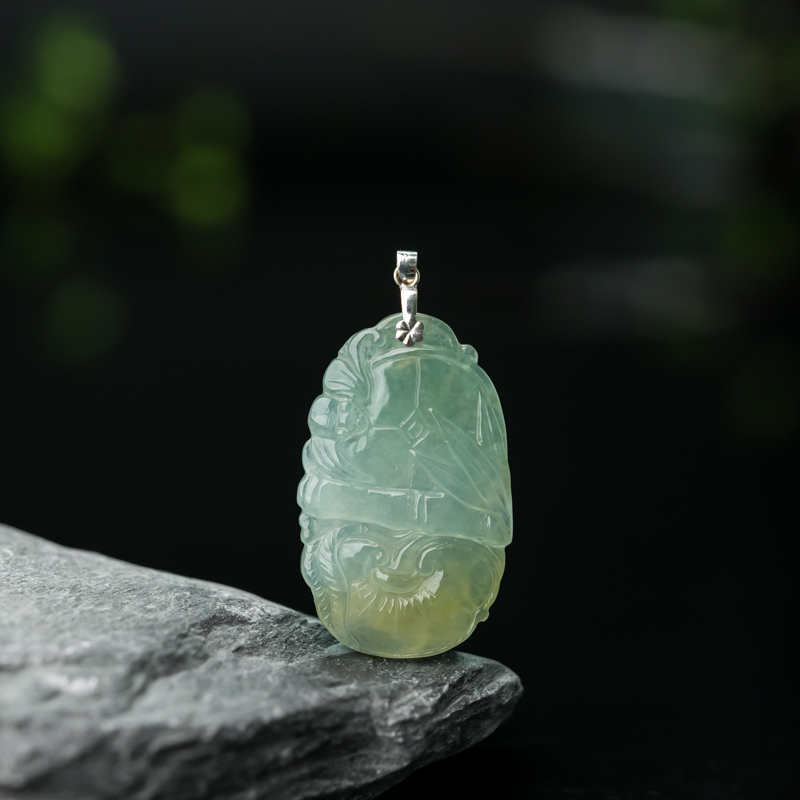 缅甸天然冰种俏色翡翠福在眼前吊坠-红掌柜