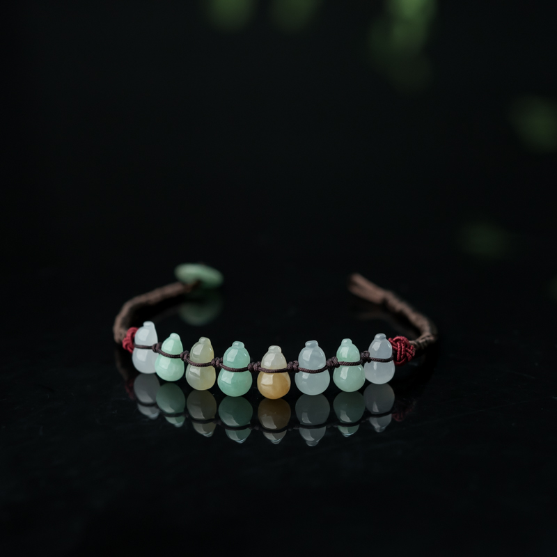 糯冰种三彩翡翠福禄手串-红掌柜