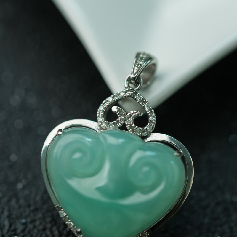 缅甸天然糯种翡翠心想事成吊坠-红掌柜