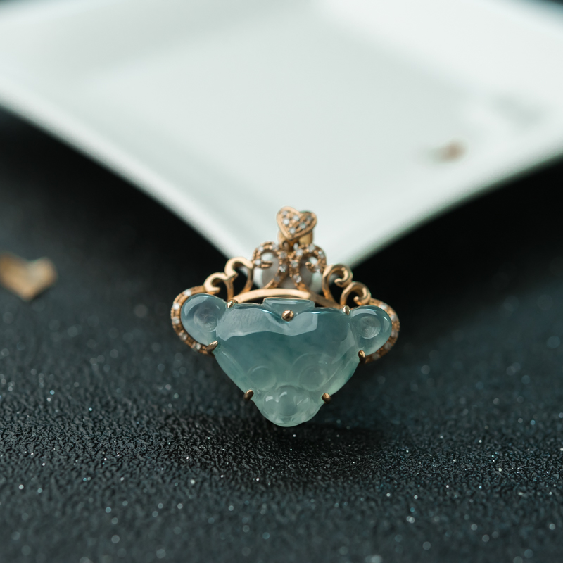 缅甸天然冰种淡晴水翡翠福在眼前吊坠-红掌柜