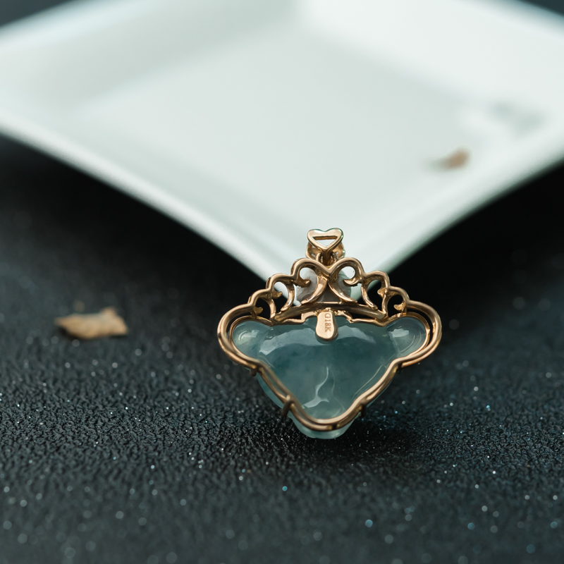 缅甸天然淡晴水翡翠福在眼前吊坠-红掌柜