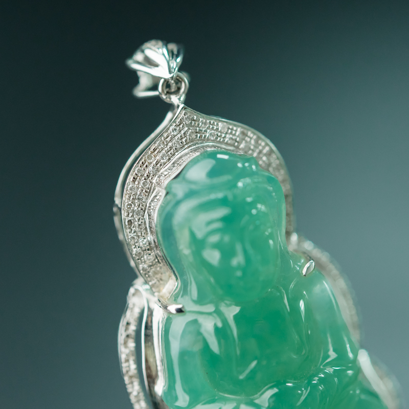 缅甸天然糯冰种翠绿翡翠吊坠-红掌柜