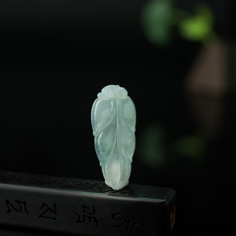 缅甸糯冰种飘花翡翠大业有成吊坠-红掌柜