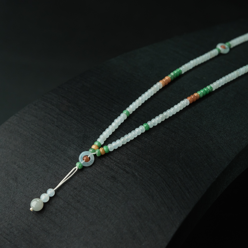 天然糯冰种三彩翡翠项链-红掌柜
