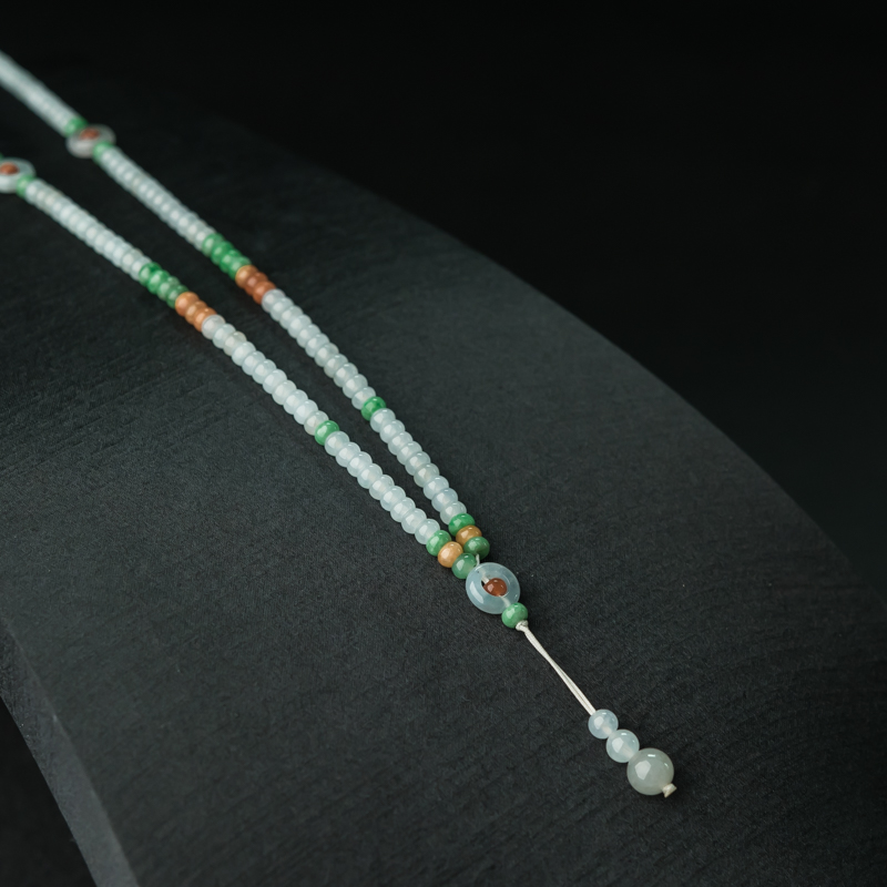 缅甸糯冰种三彩翡翠项链-红掌柜