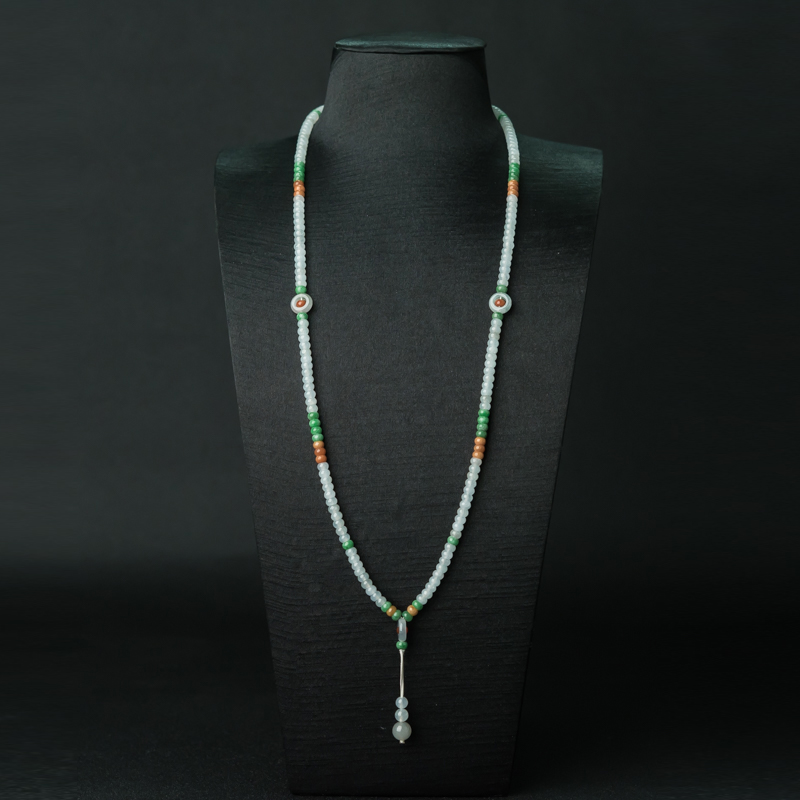 缅甸天然三彩翡翠项链-红掌柜