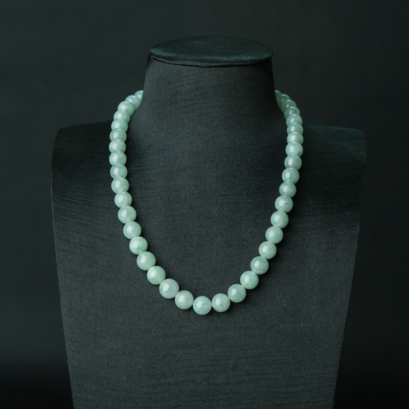 缅甸天然糯种浅绿翡翠项链-红掌柜