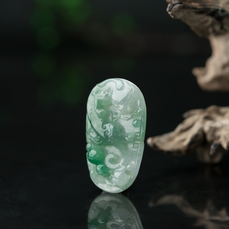 天然糯冰种飘翠翡翠貔貅吊坠-红掌柜