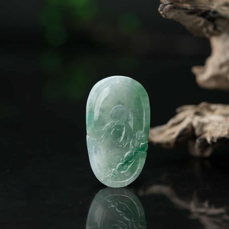 缅甸天然飘翠翡翠貔貅吊坠-红掌柜