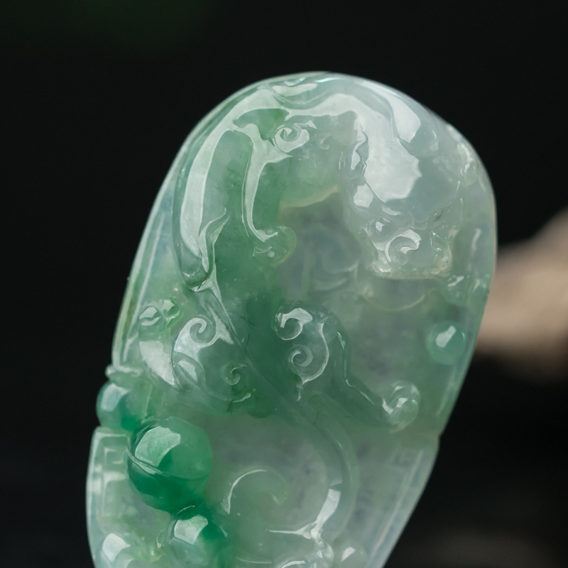 缅甸天然糯冰种翡翠貔貅吊坠-红掌柜